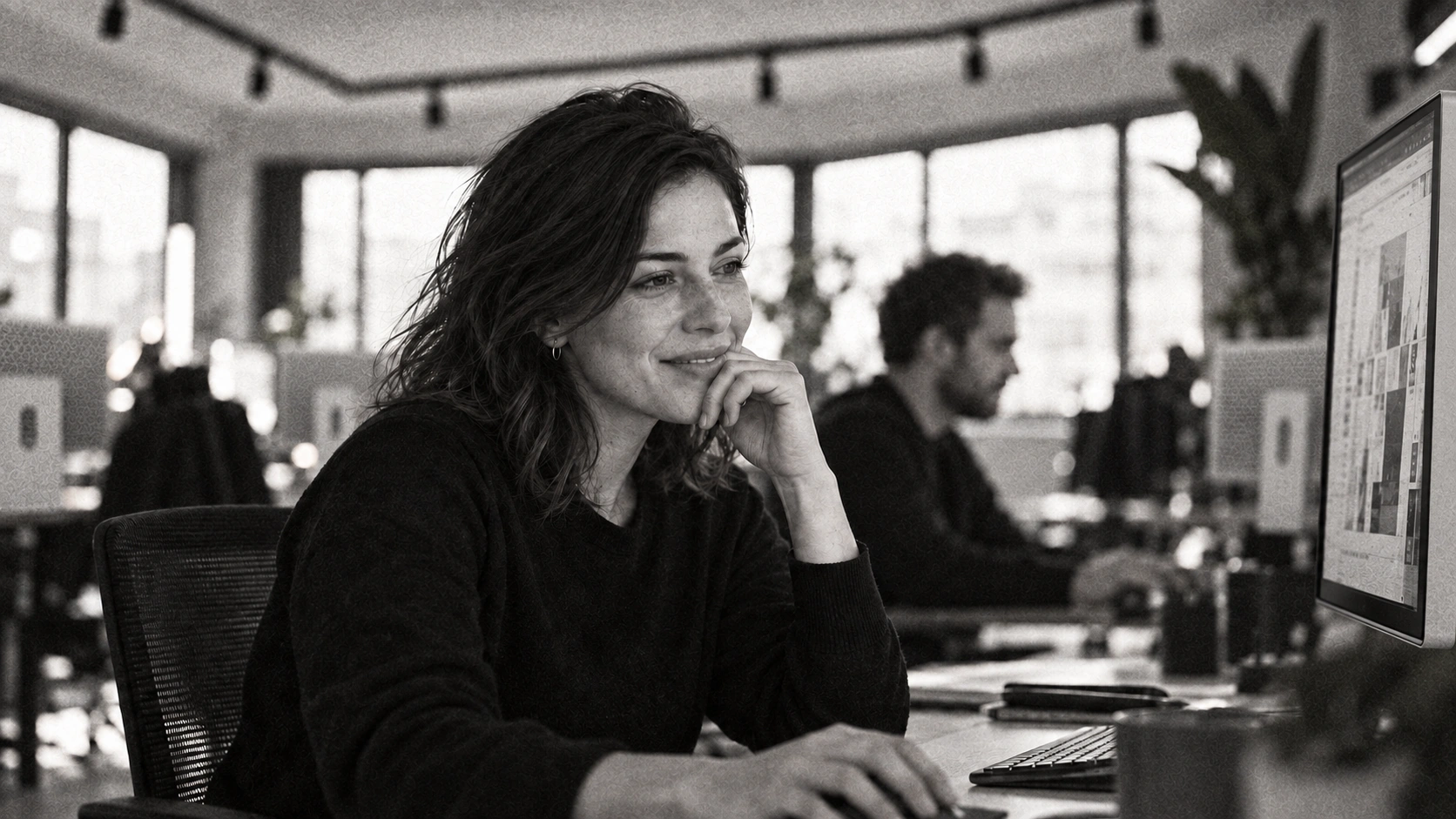 Designers working at Apple displays in the bright Designco studio