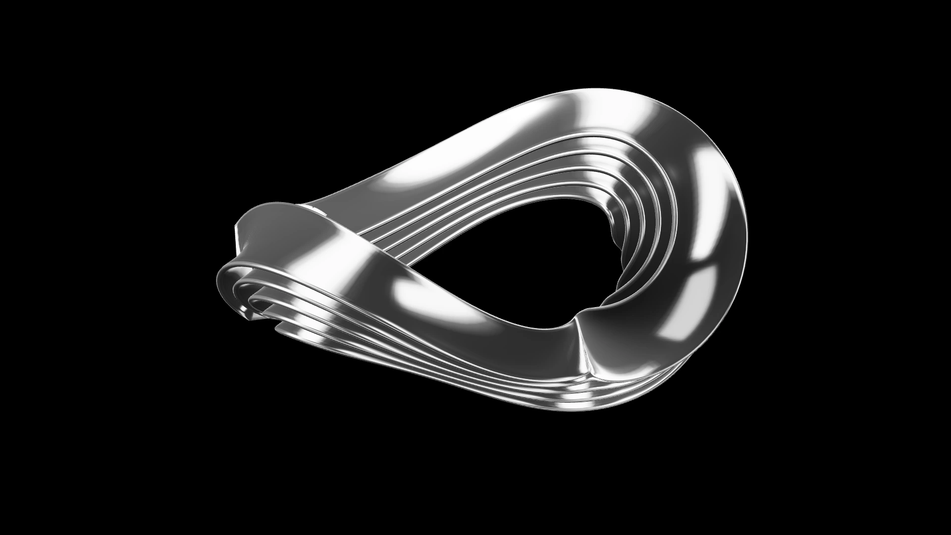 Five silver folds opening and closing in perspective