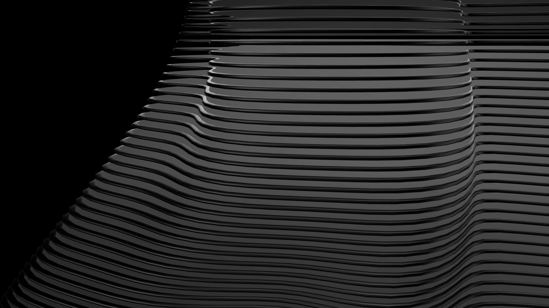 Layered obsidian strata, edges catching thin lines of light
